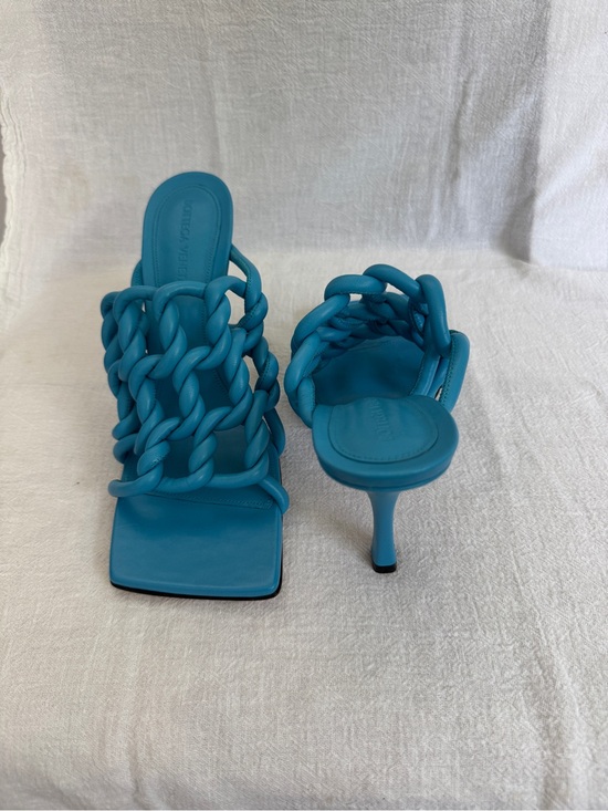 Bottega Veneta Shoes - Bottega Veneta Turquoise Braided Leather Knot Mules